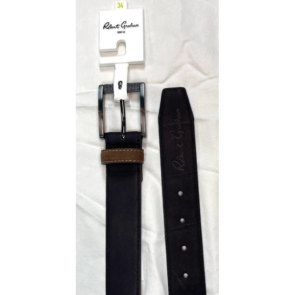 Robert Graham Ripaso Belt Men's 34 Black Leather Classic Staple Preppy NWT $98
